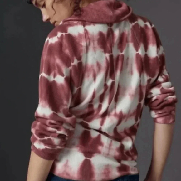 Anthropologie Pilcro Angie Wine Tie Dye Mock Neck Long Sleeve Top Medium - Picture 2 of 10